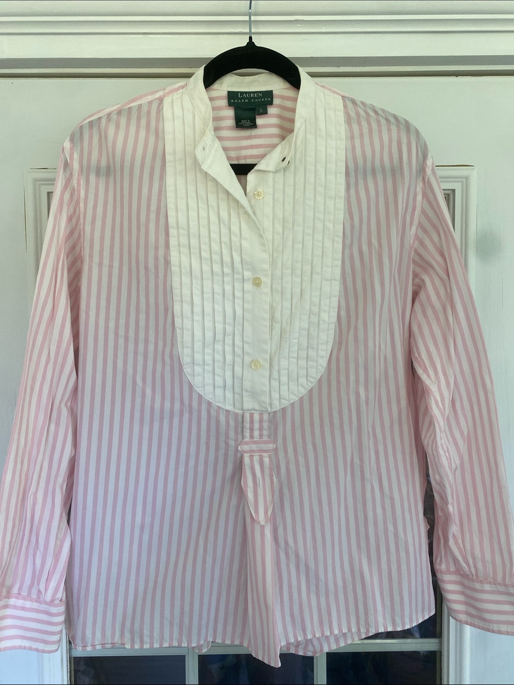 Ralph Lauren Y2K Pink & White Striped Tuxedo Shirt. Size Large. Gorgeous!